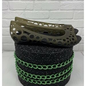 Crocs 🔥Y2K 💚Olive Green Crocs Jelly Flats Peep Toe Boho Fairy Cottage Core-9